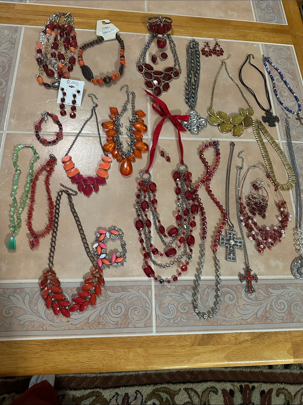 Mixed Red Plus Statement Necklace - Women Jewelry